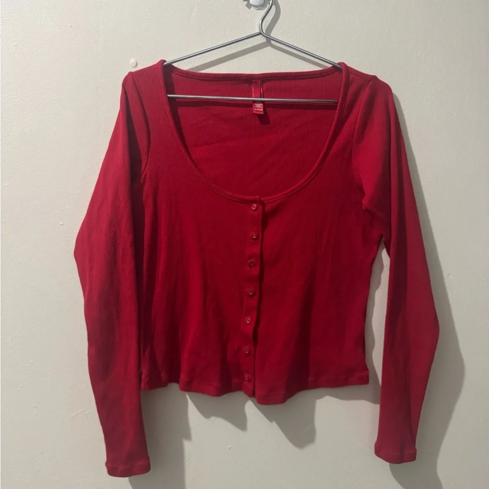 SKIMS Cotton Rib Cardigan size XL in Cranberry - Picture 2 of 5